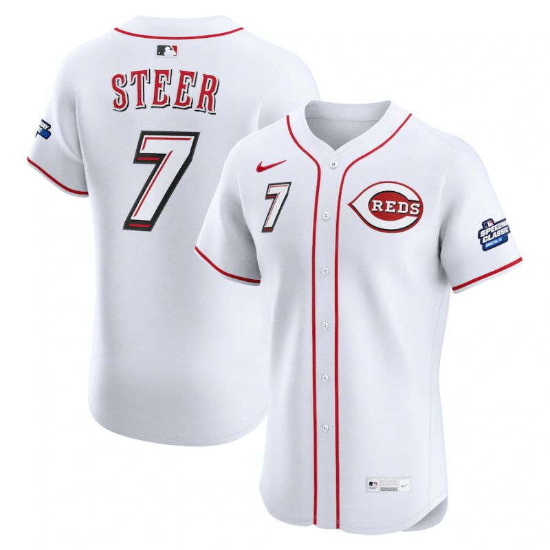 Men 2025 Cincinnati Reds #7 Steer White Game Nike MLB Jersey style 01->cincinnati reds->MLB Jersey